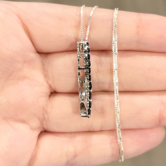 10K Sapphire Diamond Journey channel swirl natural dark blue white gold pendant - Picture 8 of 11